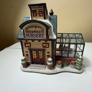 Country Charm Wintergreen Tree & Wreath Nursery Lighted Village House 2018